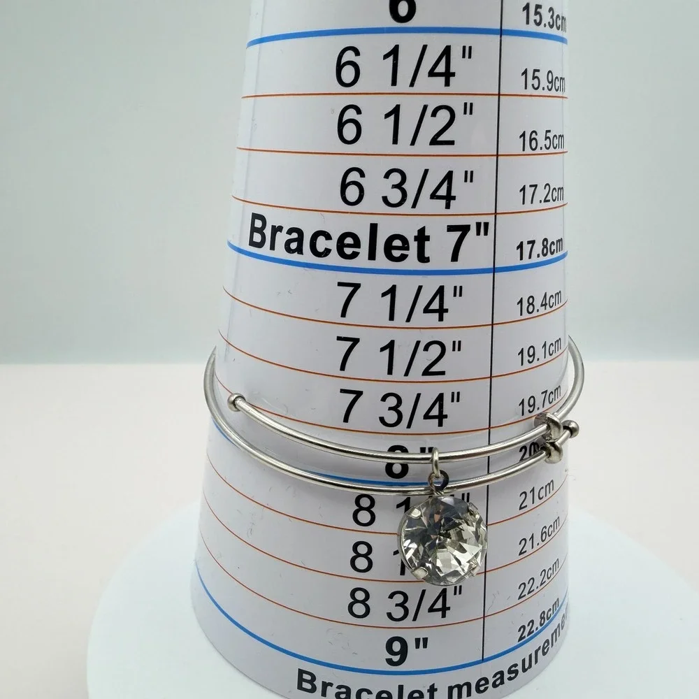 Vintage Y2K Silver Tone Clear Rhinestone Charm Bangle Women's Classic‎ Jewelry